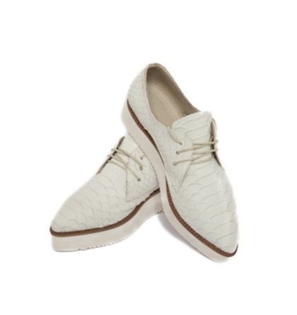 Pantofi oxford albi piele imprimeu sarpe