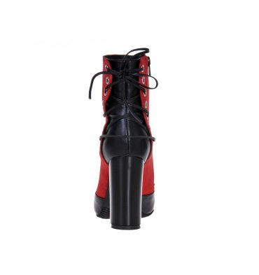 Botine dama toc gros piele rosie piele neagra